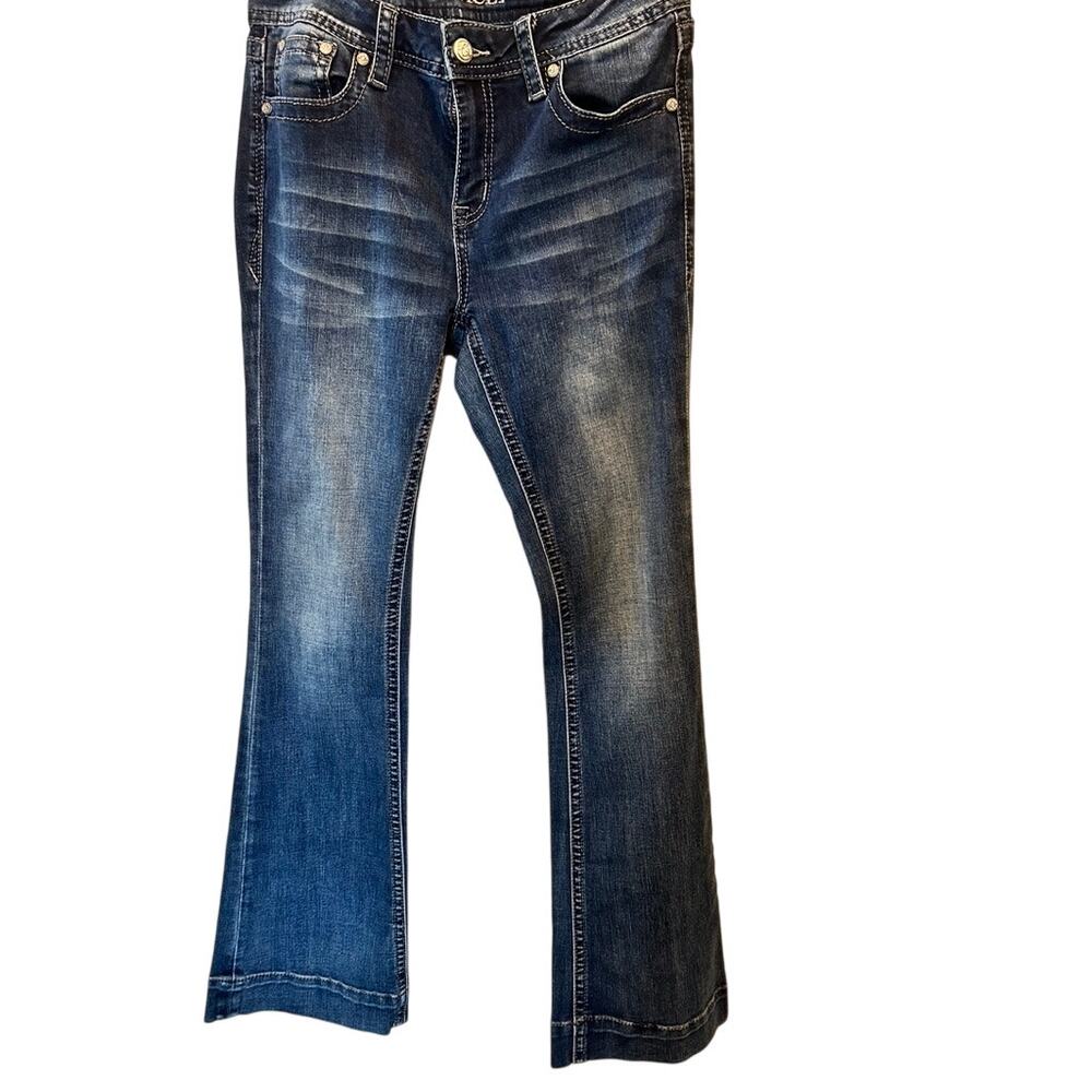 Grace in LA Womens 28 Bootcut Jeans Blue Embellished Aztec Pocket Western EUC